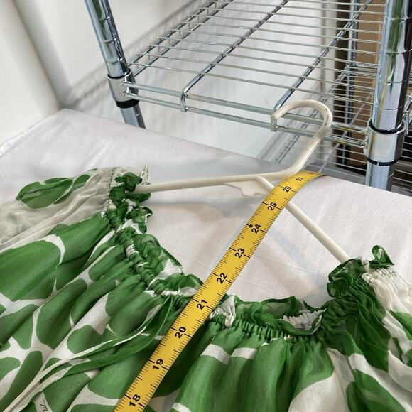 Milly Womens Green White Floral Silk Blouse Size 2 Peasant Boho Whimsical Modern - Picture 3 of 11